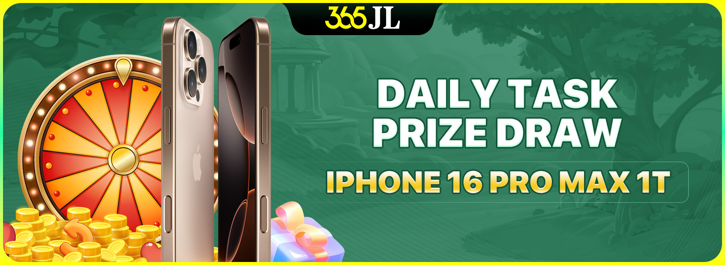 Promotional banner for the Daily Task Prize Draw featuring an iPhone 16 Pro Max